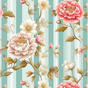 Tricoline Digital Floral Fundo Listrado, 50cm x 1,50mt