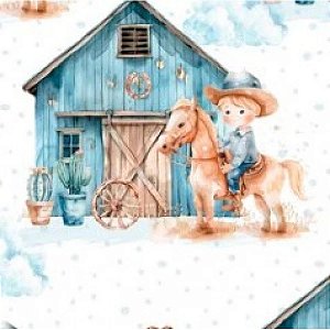 Tricoline Digital Menino e Celeiro 100%Algodão 50cm x 1,50mt