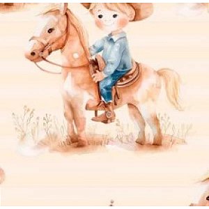 Tricoline Digital Menino e Cavalo 100%Algodão, 50cm x 1,50mt