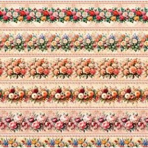 Tricoline Digital Barrado Floral, 100%Algodão, 50cm x 1,50mt