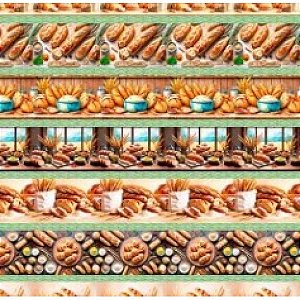 Tricoline Digital Barrado Pães, 100% Algodão, 50cm x 1,50mt