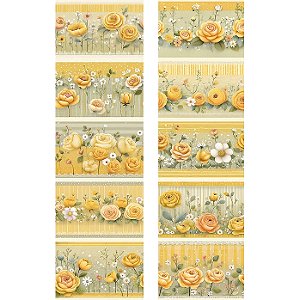 Tricoline Digital Barrado Golden Flowers, 50cm x 1,50mt