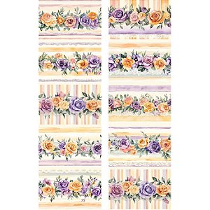 Tricoline Digital Barrado Floral Aquarela, 50cm x 1,50mt