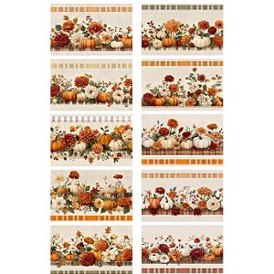 Tricoline Digital Barrado Abóboras, 100% Alg, 50cm x 1,50mt