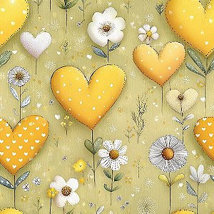 Tricoline Digital Coração Amarelindos, 100%Alg 50cm x 1,50mt