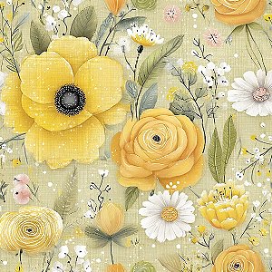 Tricoline Digital Flores Amarelindas, 100%Alg. 50cm x 1,50mt