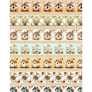 Tricoline Digital Barrado Céu de Passarinhos, 50cm x 1,50mt