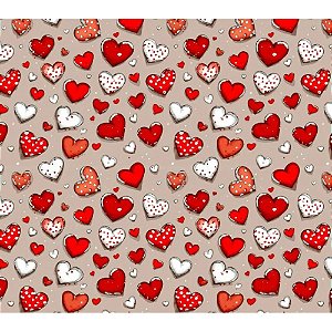 Tricoline Digital Valentine Coração, 100% Alg. 50cm x 1,50mt