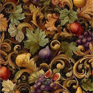 Tricoline Digital Frutas Fundo Escuro, 100%Alg 50cm x 1,50mt