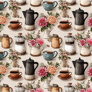 Tricoline Digital Bules e Xícaras 100% Algodão 50cm x 1,50mt