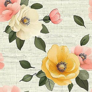 Tricoline Digital Happy Life Flor Amarela, 50cm x 1,50mt