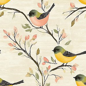 Tricoline Digital Happy Life Pássaros 100%Alg, 50cm x 1,50mt