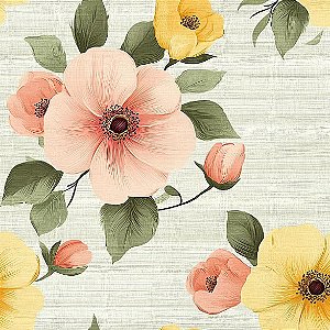 Tricoline Digital Happy Life Floral com botões 50cm x 1,50mt