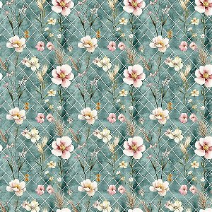 Tricoline Digital Marrocan Flor Verde 100%Alg, 50cm x 1,50mt