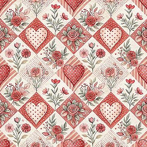 Tricoline Digital Patch Love 01, 100% Algodão, 50cm x 1,50mt