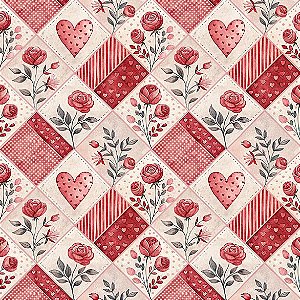 Tricoline Digital Patch Love 02, 100% Algodão, 50cm x 1,50mt