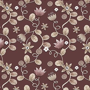 Tricoline Digital Ramos Merlot Fundo Vinho, 50cm x 1,50mt