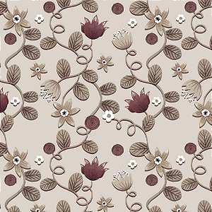 Tricoline Digital Ramos Merlot Fundo Bege, 50cm x 1,50mt