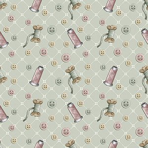 Tricoline Digital Botões e Carretéis Menta, 50cm x 1,50mt