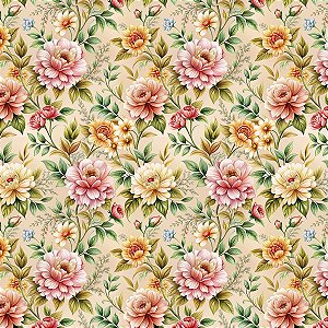 Tricoline Floral Diário dos Sonhos, 100% Alg, 50cm x 1,50mt