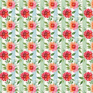 Tricoline Floral dos Sonhos Listrado, 100%Alg, 50cm x 1,50mt