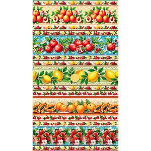 Tricoline Barrado Frutas dos Sonhos, 100%Alg, 50cm x 1,50mt