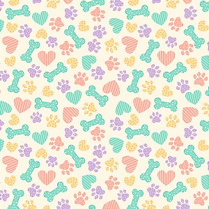 Tricoline Patinhas de Amor, 100% Algodão, 50cm x 1,50mt