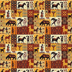 Tricoline Digital África, 100% Algodão, 50cm x 1,50mt