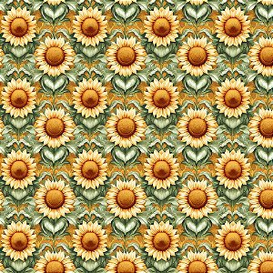 Tricoline Digital Girassol G. Fundo Amarelo, 50cm x 1,50mt