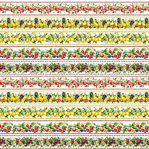 Tricoline Digital Barrado Frutas Fundo Branco, 50cm x 1,50mt