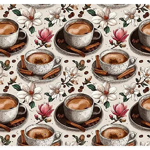 Tricoline Digital Xícaras Maiores com Canela, 50cm x 1,50mt