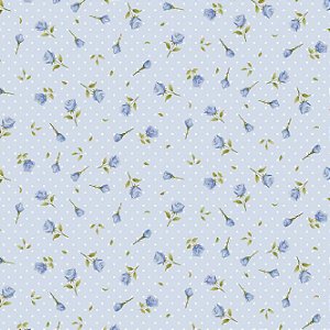 Tricoline Botões Azul, 100% Algodão, 50cm x 1,50mt