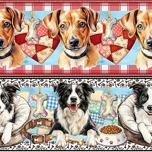 Tricoline Dig Barrado Cachorrinhos Estilosos At. 5mt x 1,50m