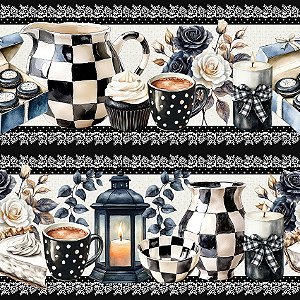 Tricoline Dig Barrado Gourmet Preto e Branco At. 5mt x 1,50m
