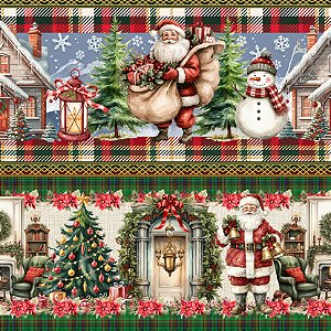 Tricoline Digital Barrado Casa do Papai Noel, 55cm x 1,50mt