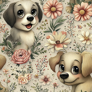 Tricoline Digital Cachorrinhos Felizes 100%Alg 50cm x 1,50mt
