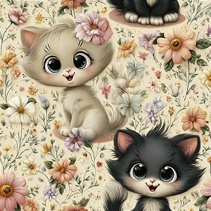 Tricoline Digital Gatinhos Felizes, 100% Alg. 50cm x 1,50mt
