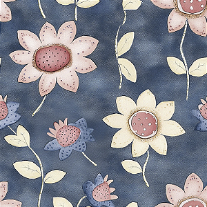 Tricoline Digital Amandita 2, Flores no Azul, 50cm x 1,50mt