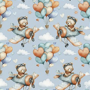 Tricoline Dig. Baby Bears Ursinhos Aviadores, 50cm x 1,50mt