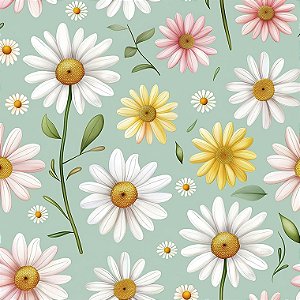Tricoline Digital Love Daisies Green Daisy, 50cm x 1,50mt