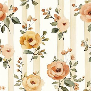Tricoline Digital Flores Orange, 100% Algodão, 50cm x 1,50mt