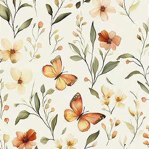 Tricoline Digital Borboletas Orange, 100% Alg. 50cm x 1,50mt
