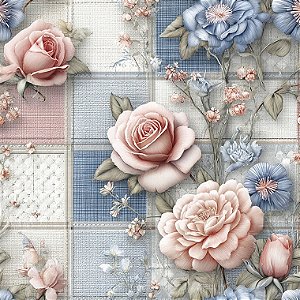 Tricoline Digital Shabby Love Rosas, 100% Alg. 50cm x 1,50mt