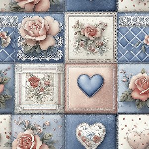 Tricoline Digital Shabby Love Patch Coração, 50cm x 1,50mt