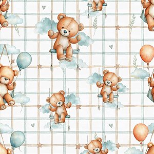 Tricoline Dig Baby Bears Ursinhos na Balança, 50cm x 1,50mt