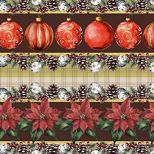 Tricoline Digital Barrado Bolas e Flores, 50cm x 1,50mt