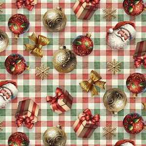 Tricoline Digital Presentes Noel, 100% Algodão 50cm x 1,50mt
