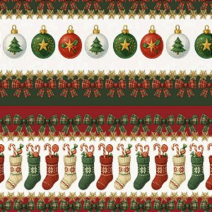Tricoline Digital Barrado Laços de Natal, 50cm x 1,50mt