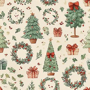 Tricoline Digital Árvores de Natal, 100% Alg. 50cm x 1,50mt