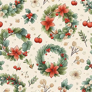 Tricoline Digital Natal Guirlandas 100%Algodão 50cm x 1,50mt